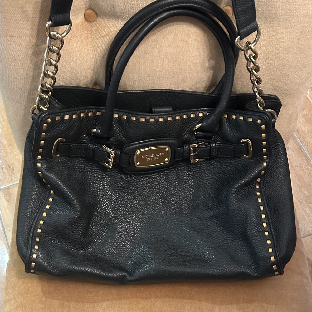Michael Kors Black Satchel with Gold Accents
